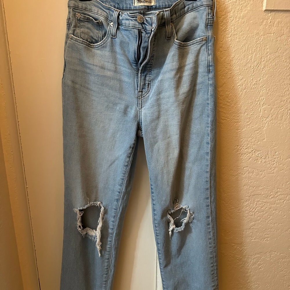 Madewell Blue Ankle Cropped Jeans with Distressed Details